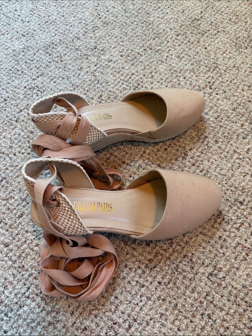 Dream Pairs Tan Espadrille Wedge Sandals with Ankle Wraps